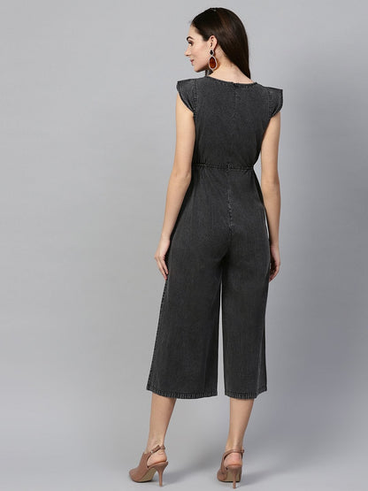 Women's Black Denim Cut Out Jumpsuit