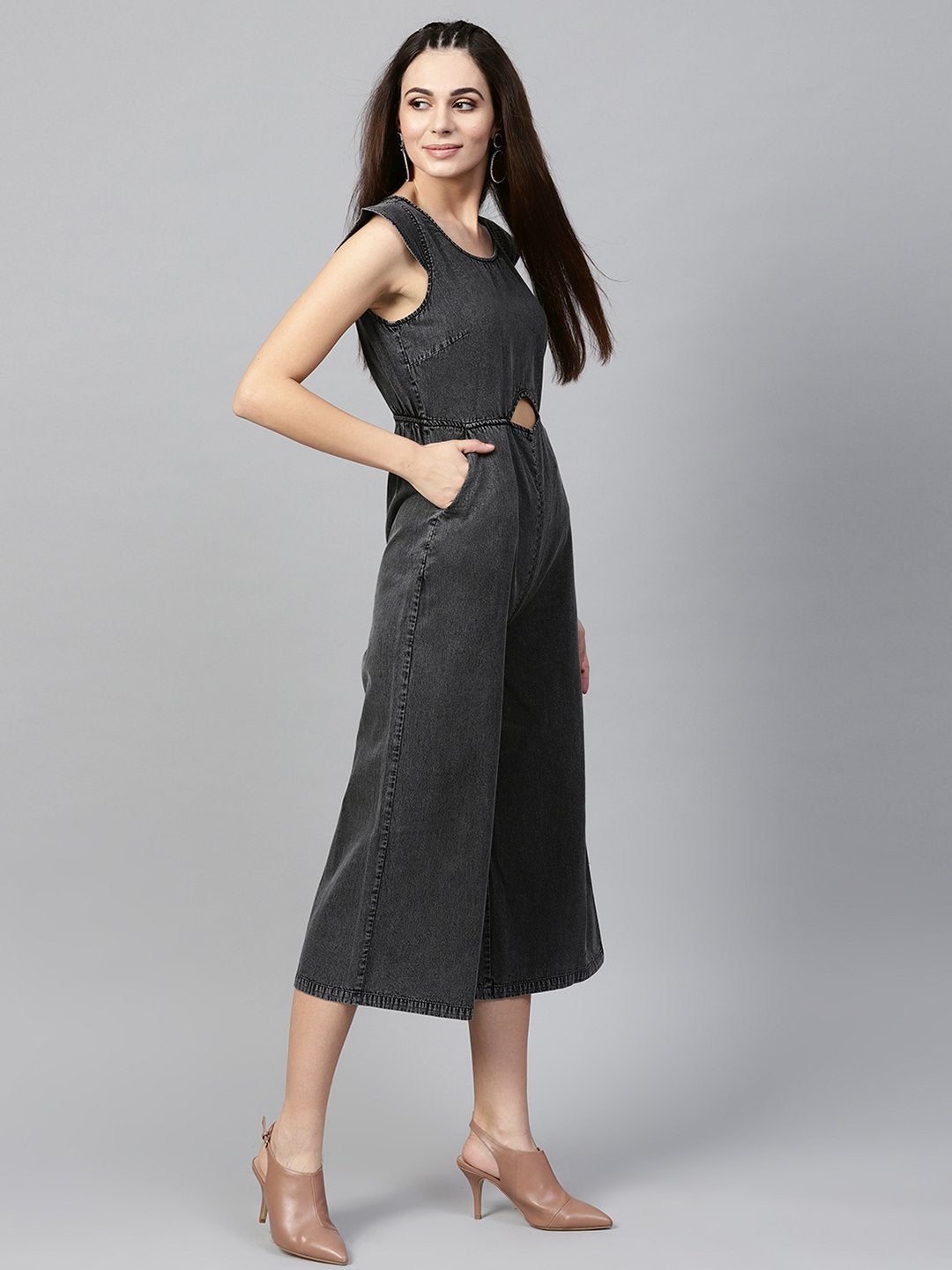 Women's Black Denim Cut Out Jumpsuit