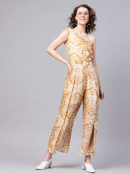 Women's Mustard & White One Shoulder Jumpsuit