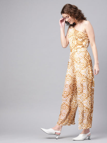 Women's Mustard & White One Shoulder Jumpsuit