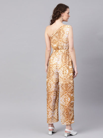 Women's Mustard & White One Shoulder Jumpsuit