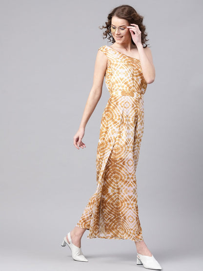 Women's Mustard & White One Shoulder Jumpsuit