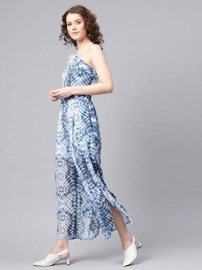 Women's Blue & White One Shoulder Jumpsuit