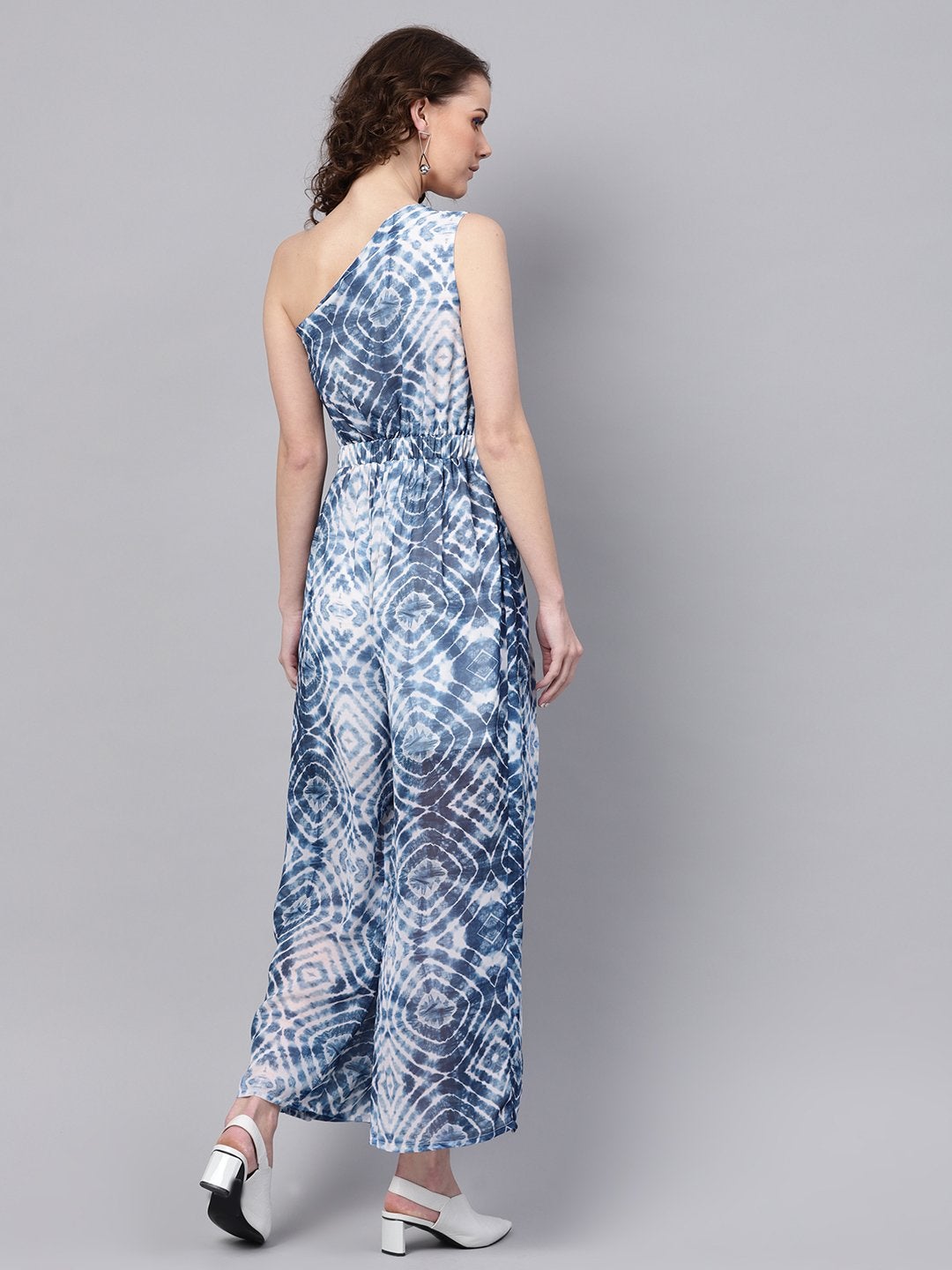 Women's Blue & White One Shoulder Jumpsuit