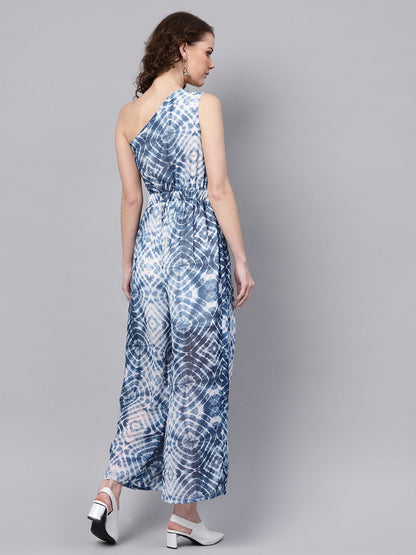 Women's Blue & White One Shoulder Jumpsuit
