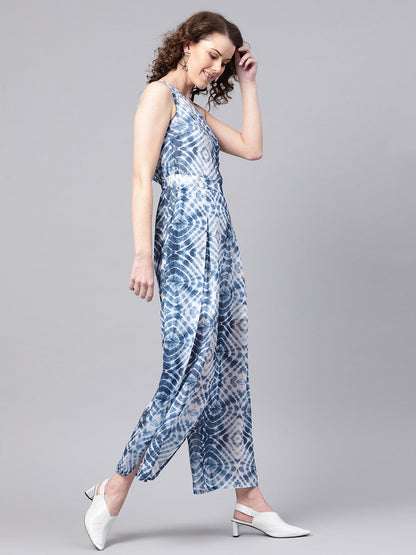 Women's Blue & White One Shoulder Jumpsuit