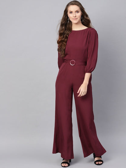 Women's Wine Buckle Belt Jumpsuit