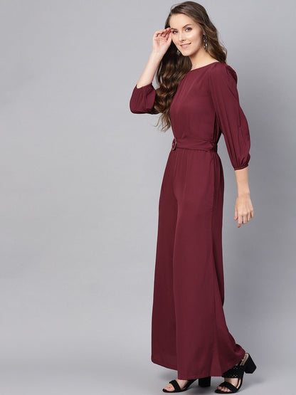 Women's Wine Buckle Belt Jumpsuit