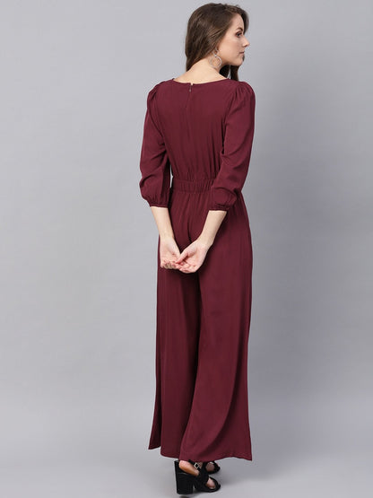 Women's Wine Buckle Belt Jumpsuit