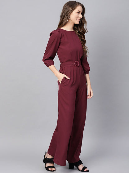 Women's Wine Buckle Belt Jumpsuit