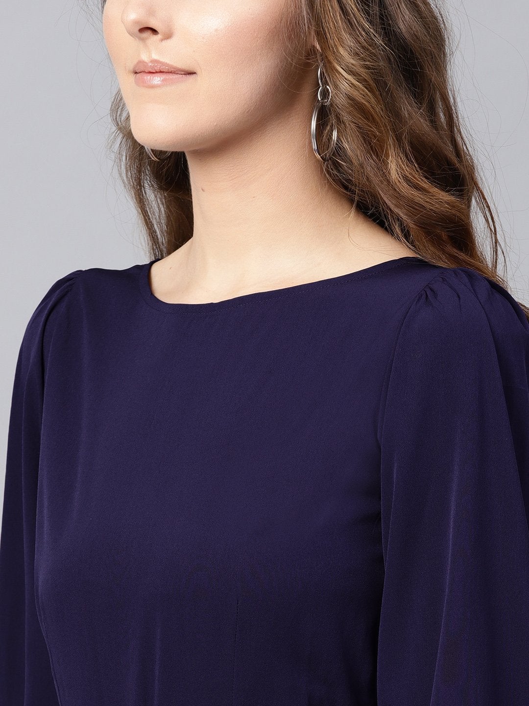 Women's Navy Buckle Belt Jumpsuit