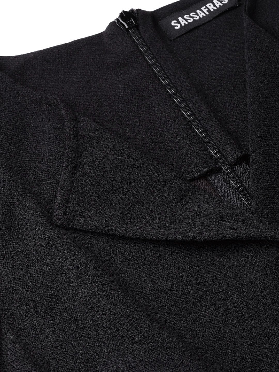 Women's Black Collared Flare Leg Jumpsuit