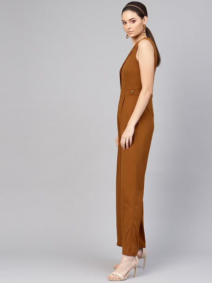 Women's Brown Collared Flare Leg Jumpsuit