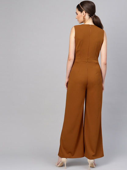 Women's Brown Collared Flare Leg Jumpsuit