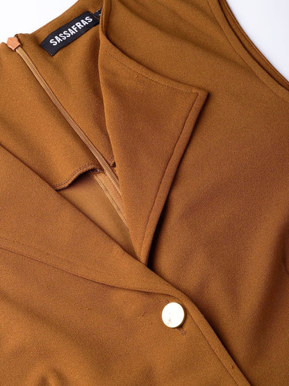 Women's Brown Collared Flare Leg Jumpsuit