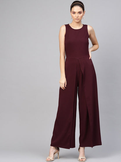 Women's Wine Wrap Leg Jumpsuit