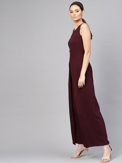 Women's Wine Wrap Leg Jumpsuit
