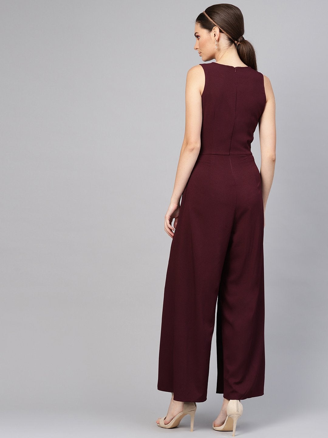 Women's Wine Wrap Leg Jumpsuit