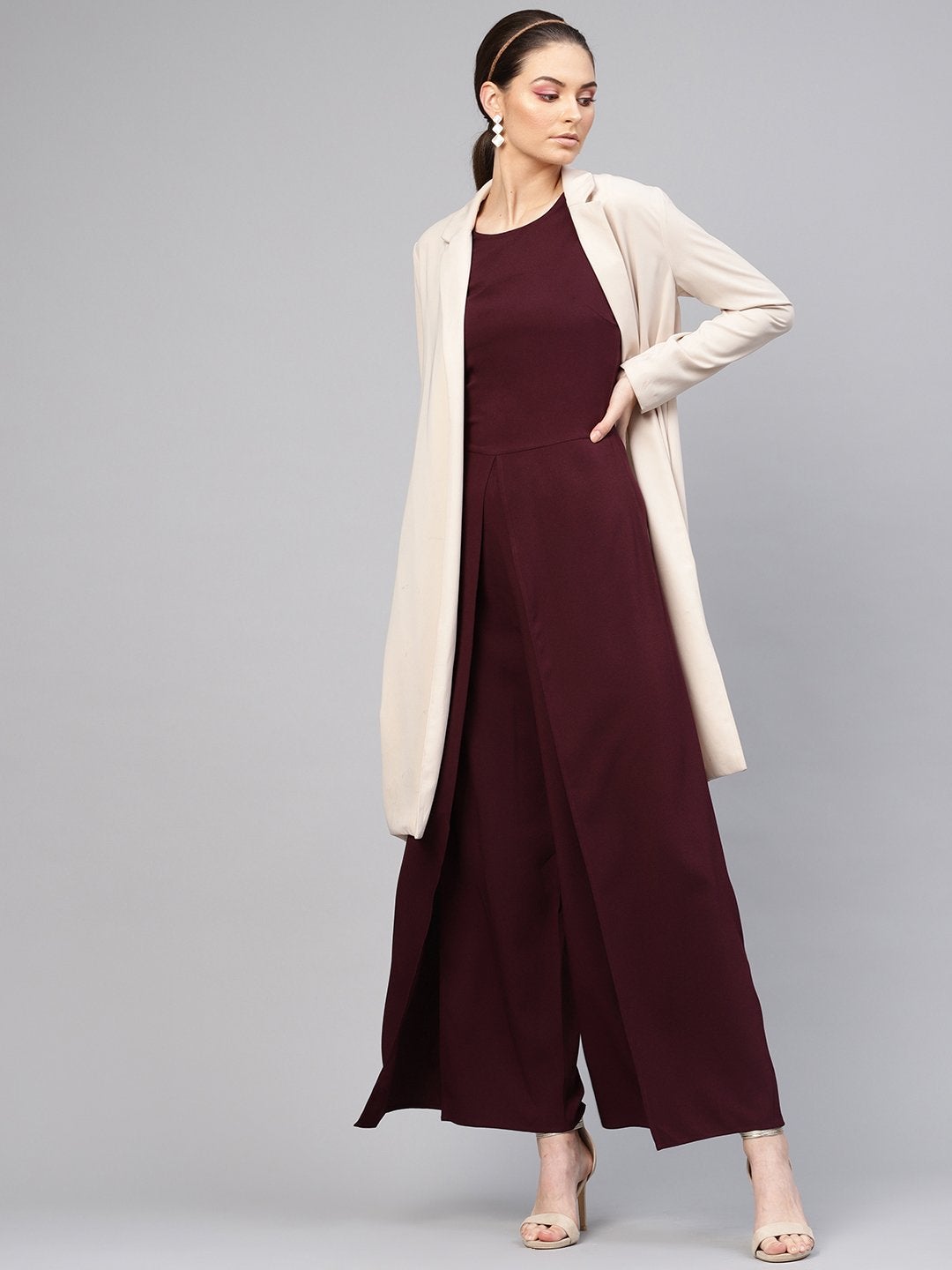 Women's Wine Wrap Leg Jumpsuit