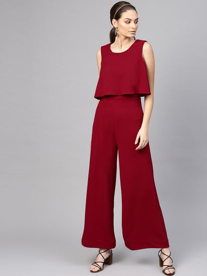 Women's Maroon Layered Jumpsuit