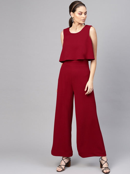 Women's Maroon Layered Jumpsuit