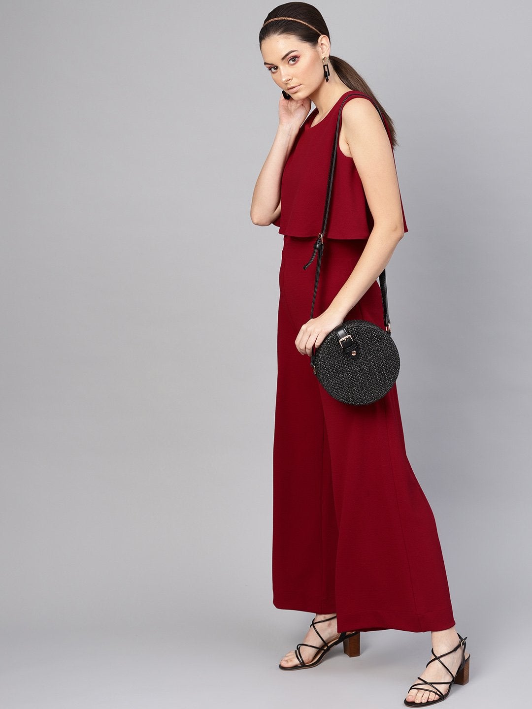 Women's Maroon Layered Jumpsuit