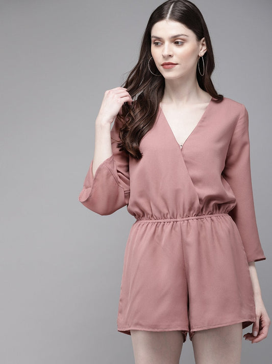 Women's Baked Pink Long Sleeve Wrap Playsuit