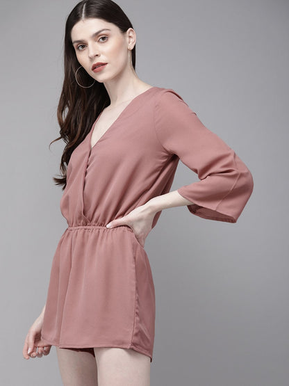 Women's Baked Pink Long Sleeve Wrap Playsuit