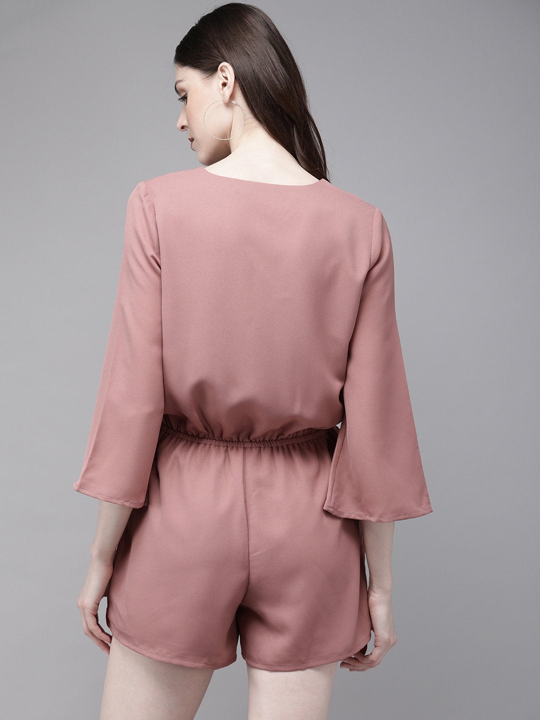Women's Baked Pink Long Sleeve Wrap Playsuit