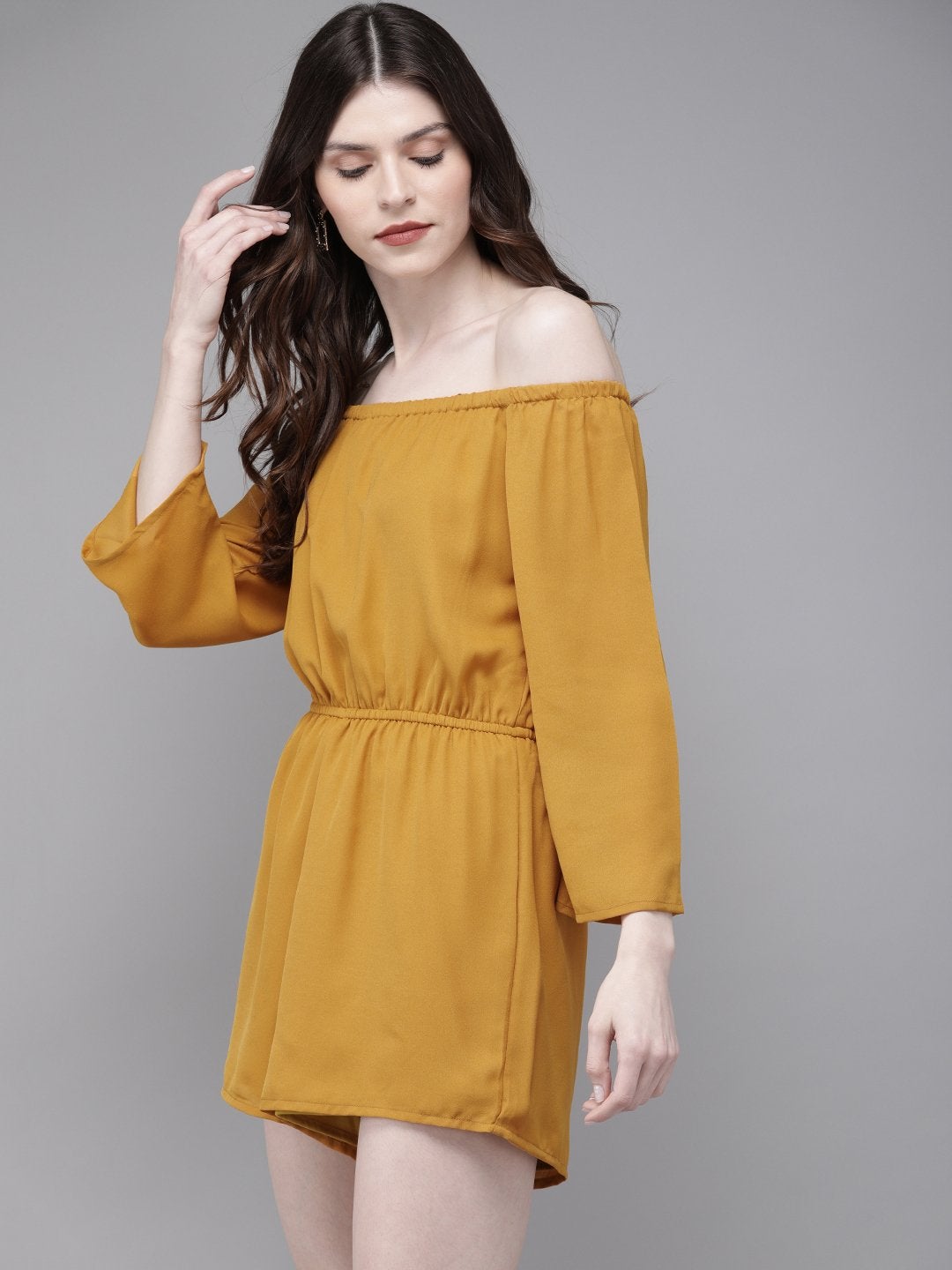 Women's Mustard Bardot Playsuit