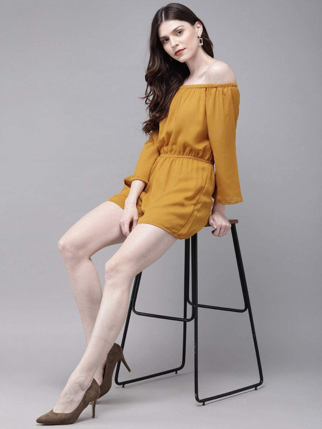 Women's Mustard Bardot Playsuit