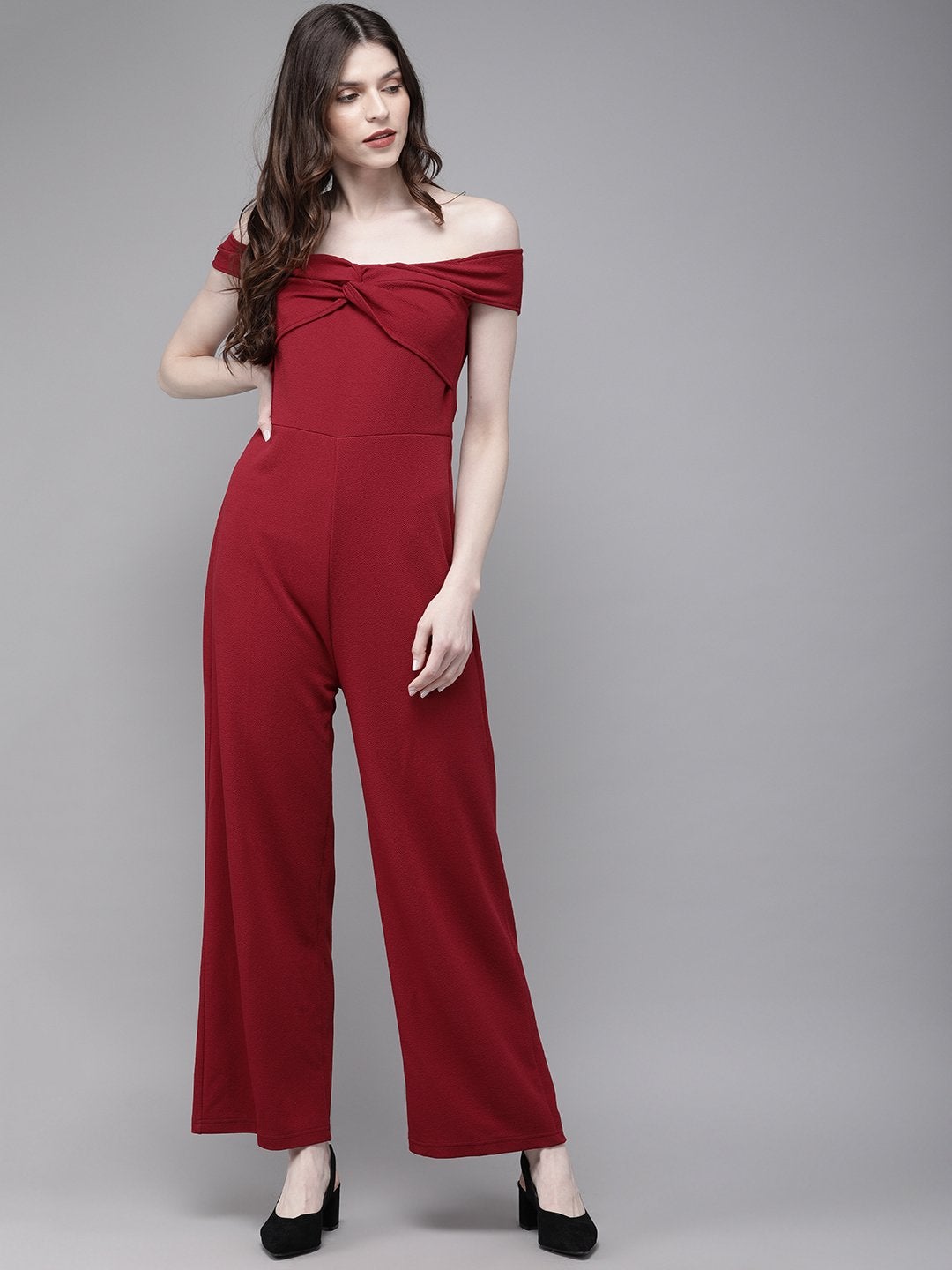 Women's Maroon Off Shoulder Jumpsuit