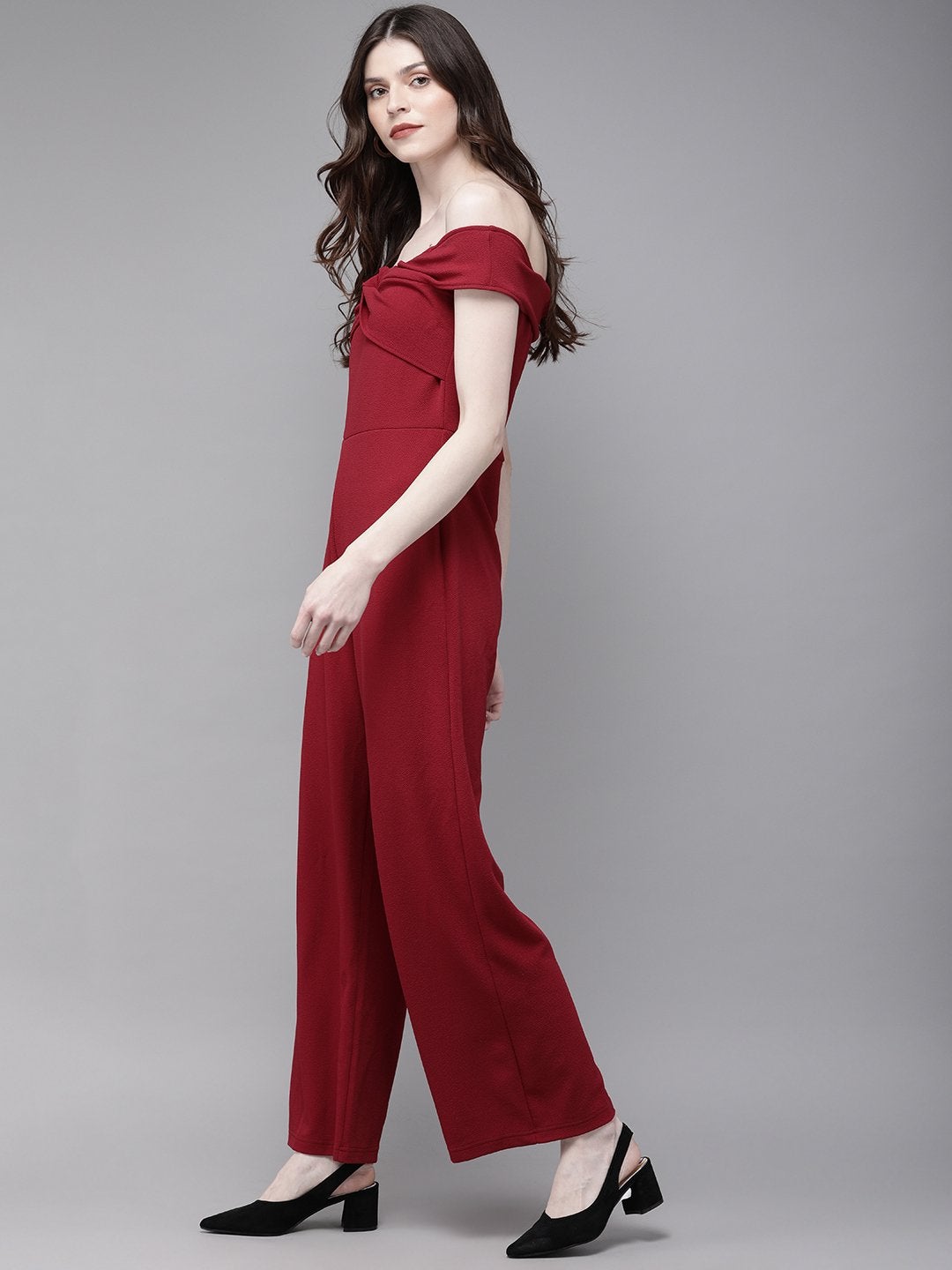 Women's Maroon Off Shoulder Jumpsuit