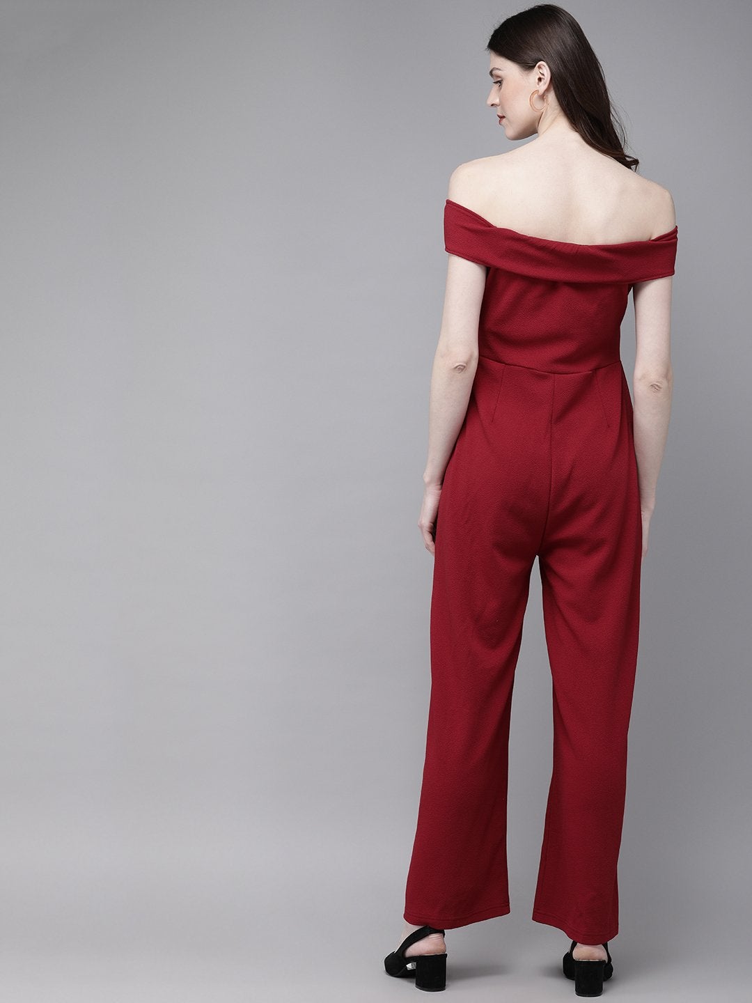 Women's Maroon Off Shoulder Jumpsuit