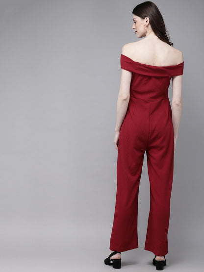 Women's Maroon Off Shoulder Jumpsuit