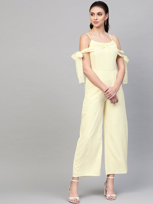 Women's Off-White Tie Up Sleeve Detail Jumpsuit