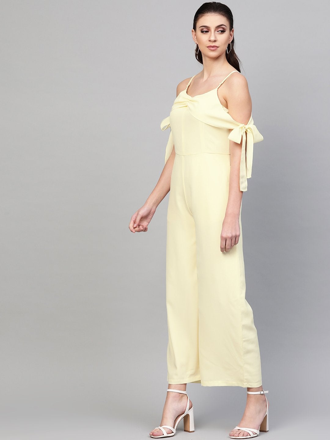 Women's Off-White Tie Up Sleeve Detail Jumpsuit