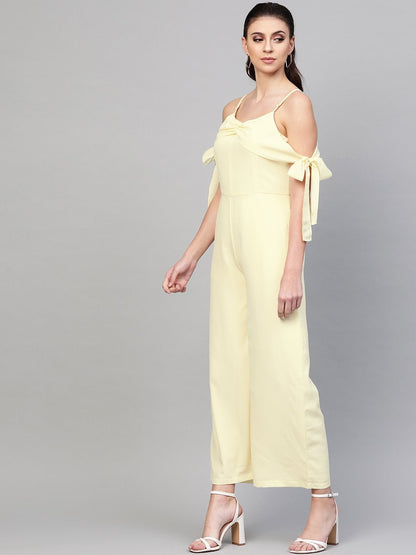 Women's Off-White Tie Up Sleeve Detail Jumpsuit