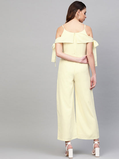 Women's Off-White Tie Up Sleeve Detail Jumpsuit