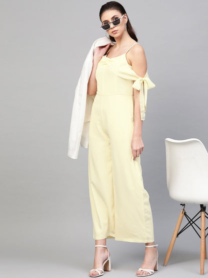 Women's Off-White Tie Up Sleeve Detail Jumpsuit