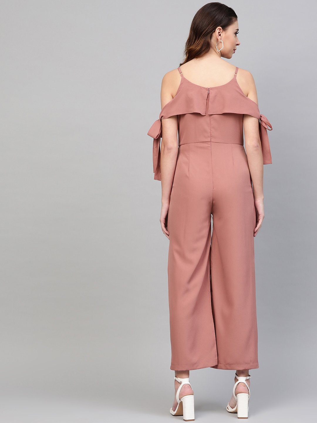 Women's Baked Pink Tie Up Sleeve Detail Jumpsuit