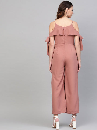 Women's Baked Pink Tie Up Sleeve Detail Jumpsuit