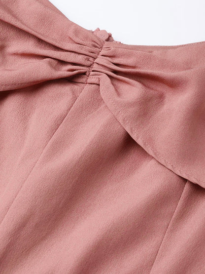 Women's Baked Pink Tie Up Sleeve Detail Jumpsuit