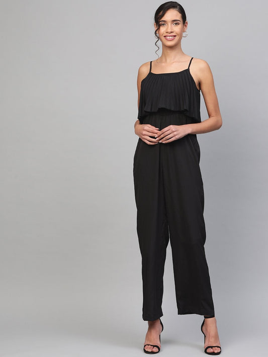 Women's Black Pleated Palazzo Jumpsuit