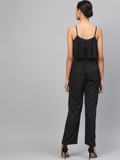 Women's Black Pleated Palazzo Jumpsuit