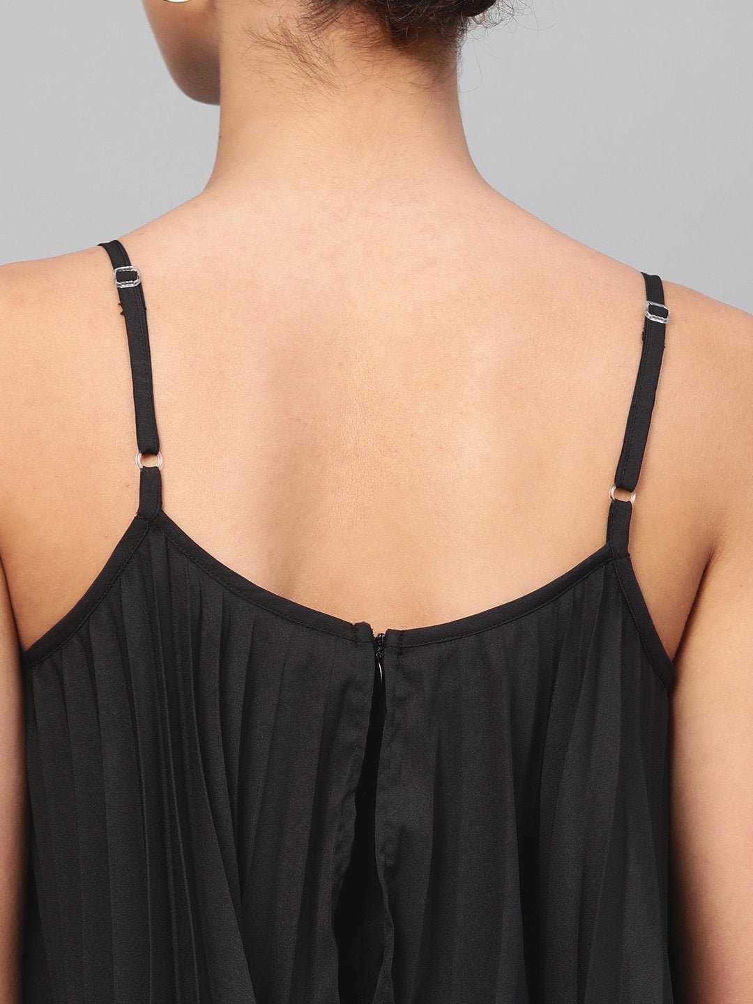 Women's Black Pleated Palazzo Jumpsuit