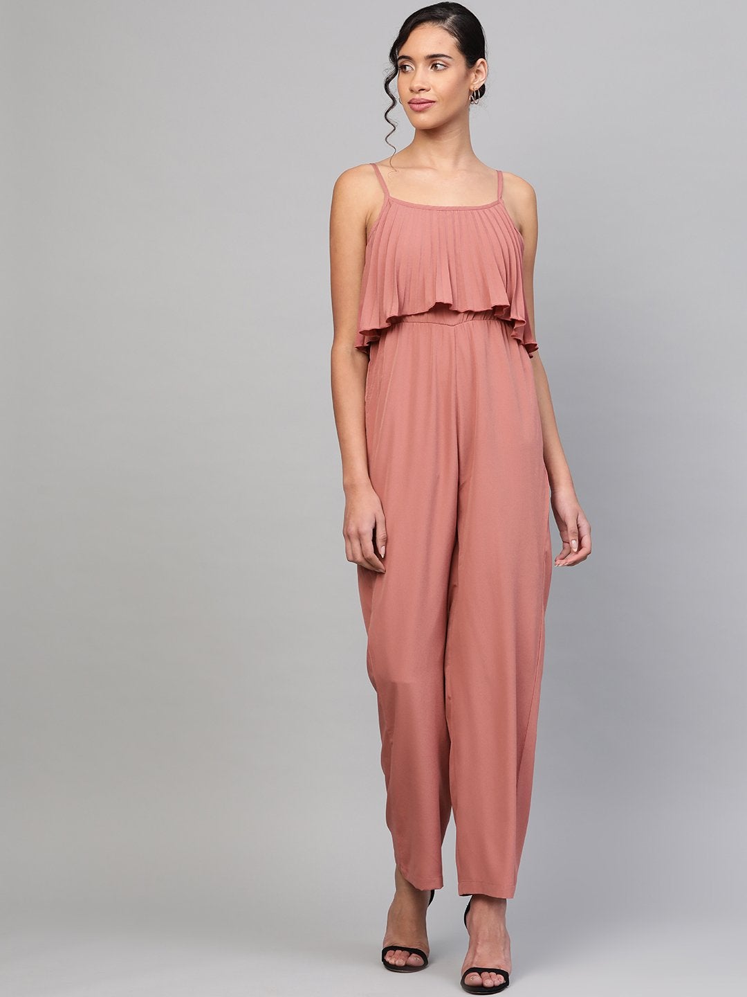 Women's Baked Pink Pleated Palazzo Jumpsuit
