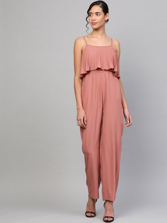 Women's Baked Pink Pleated Palazzo Jumpsuit