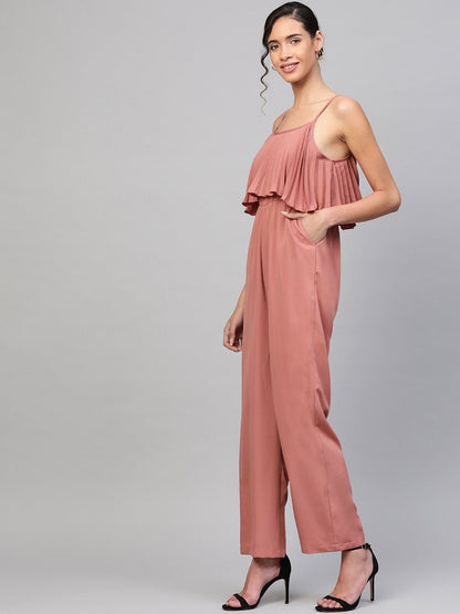 Women's Baked Pink Pleated Palazzo Jumpsuit