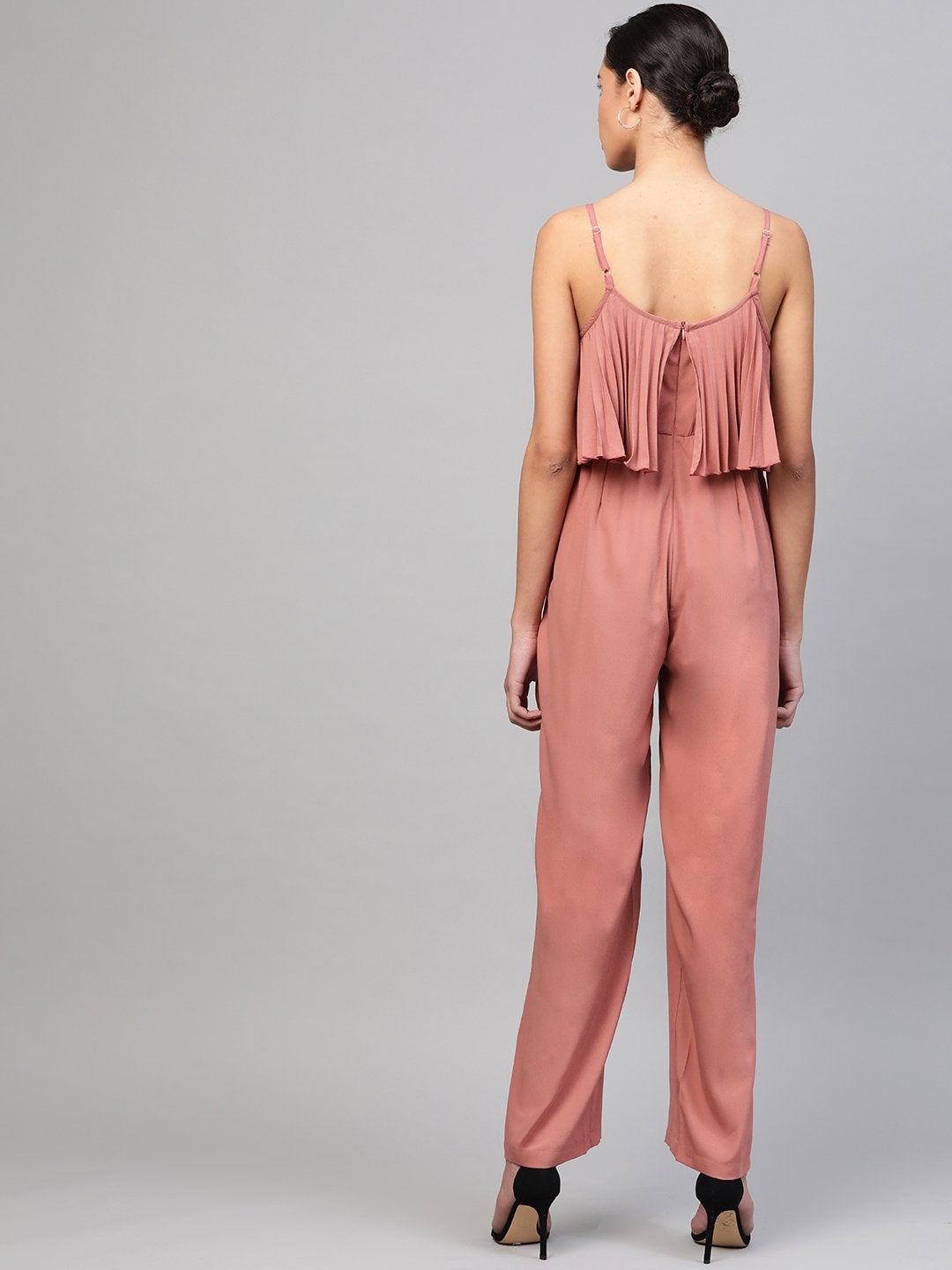 Women's Baked Pink Pleated Palazzo Jumpsuit